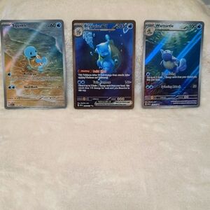 Pokemon Set, Squirtle Basic, Wartortle Stage 1, Blastoise ex Stage 2.